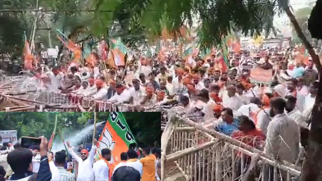 भाजपा का युवा आक्रोश रैली राज्यभर से जुटे कार्यकर्त्ता, पुलिस ने छोड़े आंसू गैस औररबर बुलेट। 16 आतंकवाद